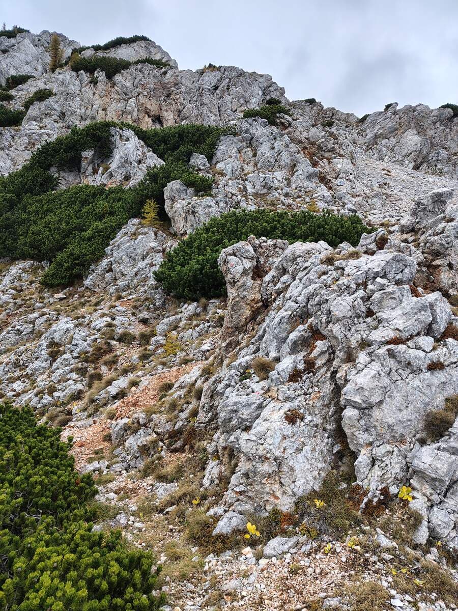 Verlauf, dahinter die Geröllhalde